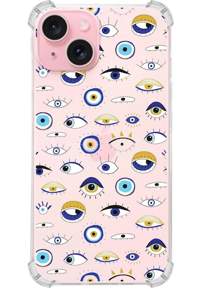 Printify Apple Uyumlu iPhone 15 Plus Devil Eye 2 Baskılı Şeffaf Köşe Korumalı Antişok Kılıf 0166b