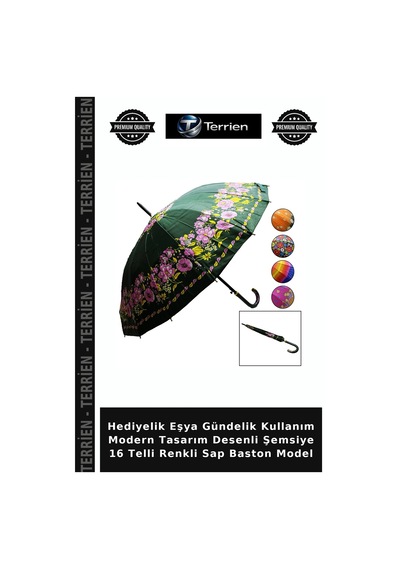Terrien Hediyelik Eşya Gündelik Kullanım Modern Tasarım Desenli Şemsiye 16 Telli Renkli Sap Baston Model Çok Renkli