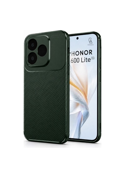 Honor 600 Lite Uyumlu Karbon Tasarım Silikon Telefon Kılıfı Ve Temperli Cam Ekran Koruyucu Koyu Yeşil
