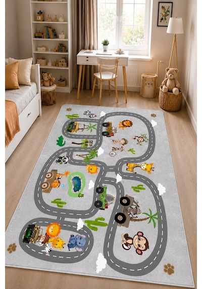 STY Home Safari Gri Çocuk Oyun Halısı Kaymaz Makinede Yıkanabilir Eğitici Bebek Ve Çocuk Odası Halısı Oyun67