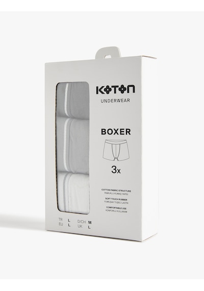 Koton Pamuklu Basic Çizgili Lastik Detaylı 3'lü Boxer Set Gri 6wlm90072mk Gri