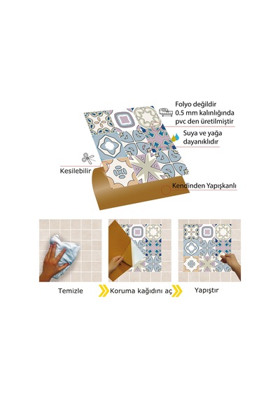 Tink KENDİNDEN YAPIŞKANLI RENKLİ KABUKİ DESENLİ PVC KARO 30X30