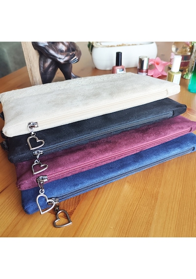 Ju Yaratıcı Tasarım Kadın Portföy & Clutch Çanta Süet Dantel Bordo