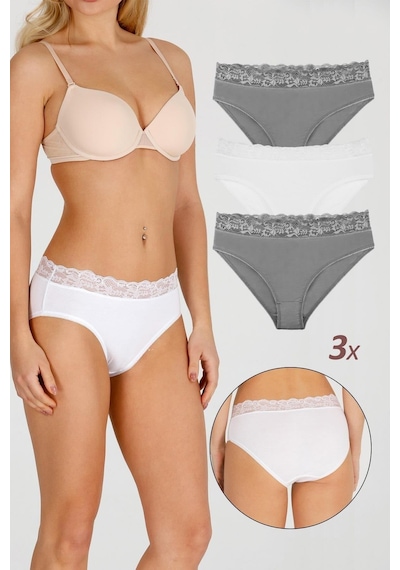 Sensu Kadın Özel Kumaş Bambu Beli Dantelli 3'lü Külot Set Model-6 Model6