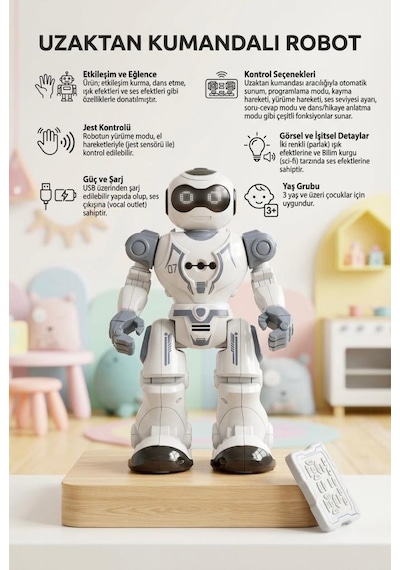 Usb Şarjlı Dans Eden Robot 16 Fonksiyonlu Ses Ve Işıklı Programlanabilir Jest Kontrollü Akıllı Robot