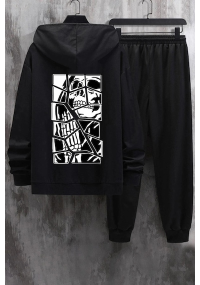 Tarzsokak New Moda Unisex Skullcracked Baskılı Eşofman Takımı Kp-siyah-deccal-esh-düz12