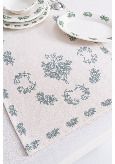 Flowers Green Keten Runner-7527 Çok Rekli