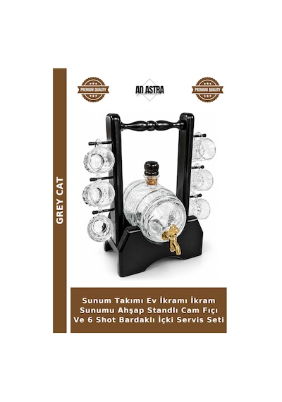 Sunum Takımı Ev İkramı İkram Sunumu Ahşap Standlı Cam Fıçı Ve 6 Shot Bardaklı İçki Servis Seti Çok Renkli