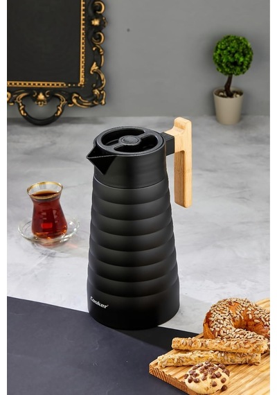 Bambu Saplı 2 Litre Paslanmaz Termos, Çift Kat Çelik, Siyah Çok Renkli