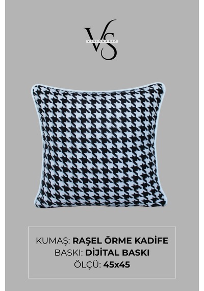 Kırlent Kılıfı Motif Desenli 45x45 Raşel Örme Kadife Çift Taraflı Dijital Baskı Beyaz Biyeli 02 Çok Renkli
