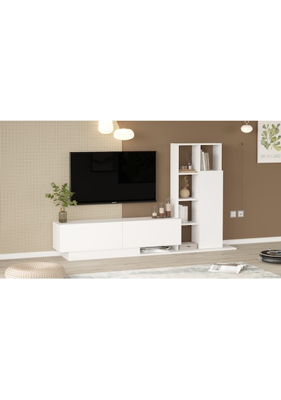 Robin Home Lotus Tv Ünitesi Kapaklı Kitaplık Raf Beyaz