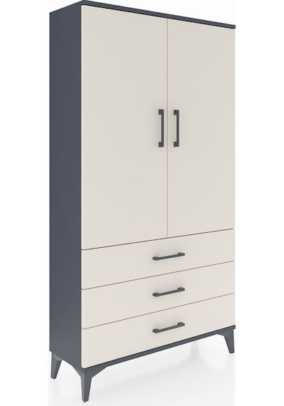 Arges Dolap Tek Raflı 3 Çekmeceli Tek Askılı 88x30x163 Antrasit-aytaşı Antrasit
