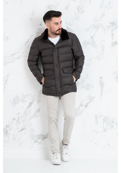 Yaka Kürklü Regular Fit Erkek Şime Mont