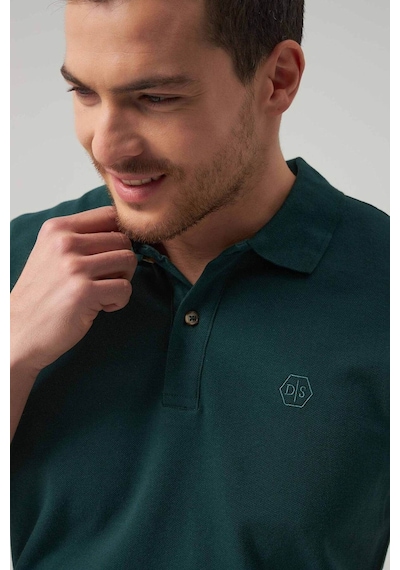 D's Damat Ds Damat Regular Fit Haki Pike Dokulu %100 Pamuk Kıvrılmaz Polo Yaka Nakışlı T-Shirt 4HC14ORT51000 Haki