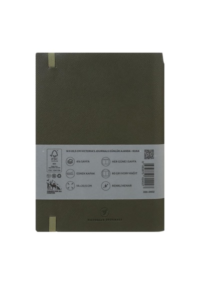 Victoria's Journals Kuka 2027 Günlük Ajanda A5 14x21cm Esnek Kapak Ivory 80gr. Haki