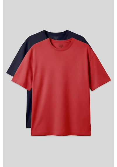 Oversize Fit Basic 2li Paket Lacivert-fiesta Erkek T-shirt - 88353 Lacivert - Kırmızı