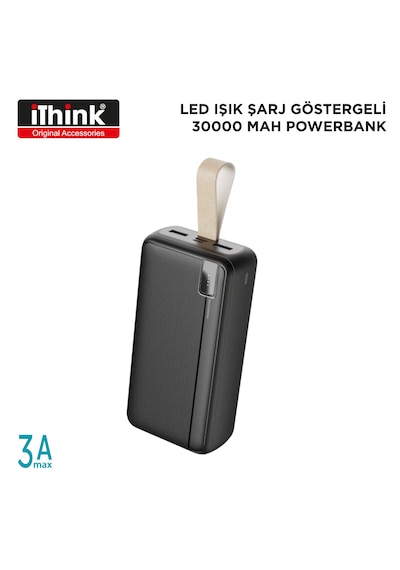 Powerbank 30000 Led Işık Göstergeli Şarj Cihazı Pb-610 Siyah
