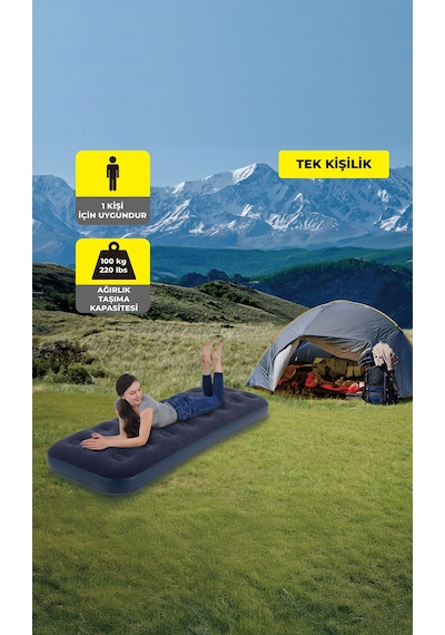 Terravita Tek Kişilik Şişme Yatak + Pompa 191 x 73 x 22 CM 100 KG Taşıma Kapasiteli 24040 Lacivert