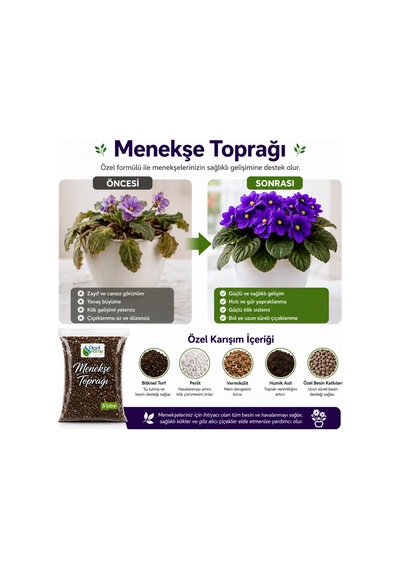 Menekşe Toprağı Afrika Menekşesi Saksı Çiçeği Yetiştirme Karışımı 5 Litre 5 L