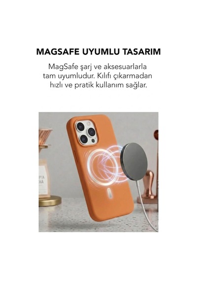 Apple İphone 15 Pro Max Uyumlu Magsafe Lansman Silikon Kılıf Turuncu