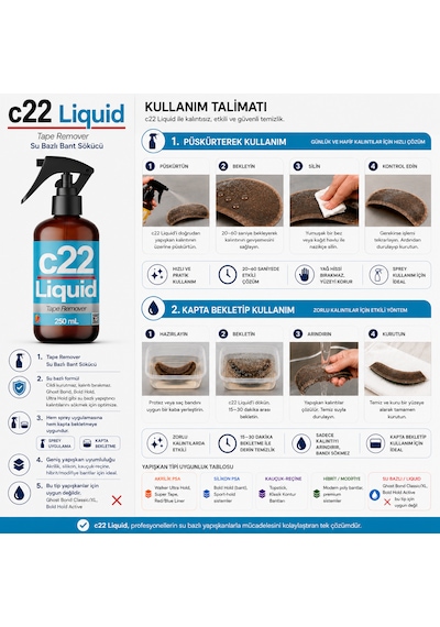 C22 Lıquıd - 250 Ml Sıvı Bazlı Protez Saç Bant Sökücüsü Temizleyicisi