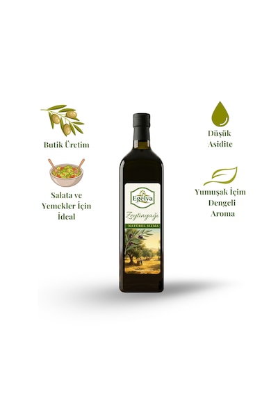 Egelya Natürel Sızma Zeytinyağı 1 L + 1 Kg Zeytin Paketi Düşük Asidite, Yumuşak İçim, Doğal Fermente