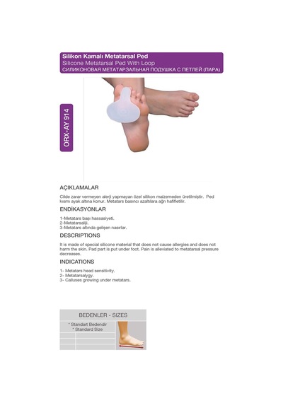 Silikon Kamalı Metatarsal Ped Çift Ön Ayak Desteği Orx -ay914 Standart
