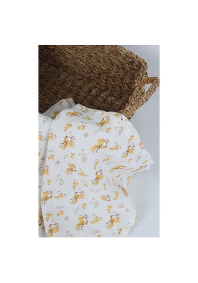 Çift Katlı %100 Pamuk Organik Müslin Örtü - Battaniye 100x100 Cm Sarı Sarı