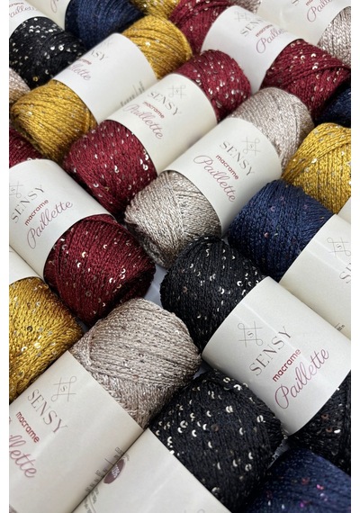 Sensy Paillette Pullu Polyester Makrome İpi Polyester Pullu Makrome İp Pullu Çanta İpliği Sütlü Kahve