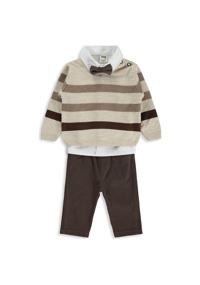 Civil Baby Çizgili 6-18 Ay Takım - Bej