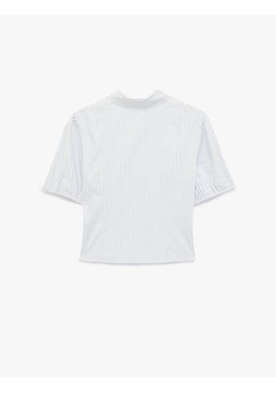 Koton Pamuklu Slim Fit Kısa Kollu Çizgili Gömlek Mavi Çizgili 6sal60142ıw Mavi Çizgili