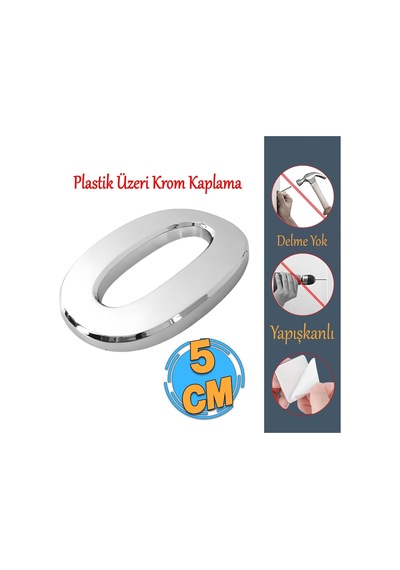 Lexroo Yapışkanlı Kapı Numarası Küçük Boy 50 Mm 5 Cm Numara 0 Rakam Sıfır Sayı Krom Renk Numaralar Standart