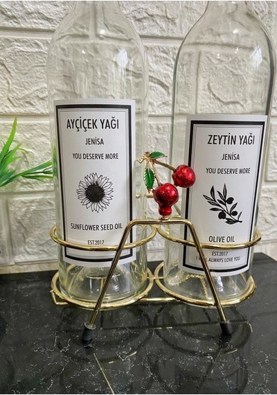 Altın Standlı Kiraz Figürlü 750ml Şeffaf Şişe Altın Akıtıcılı Eti