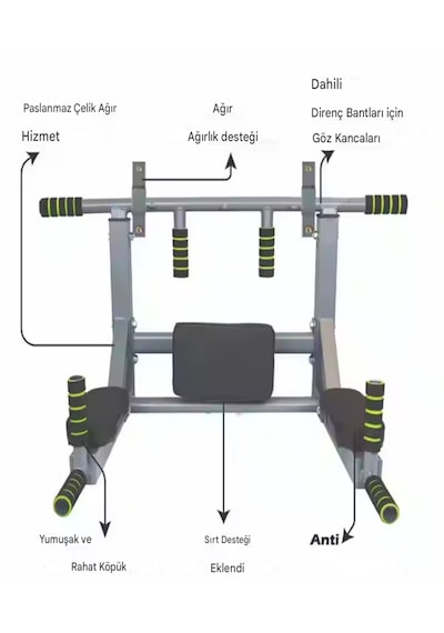 3in1 Büyük Duvara Monte Duvar Barfiks Dips Pull-up Biceps Spor E