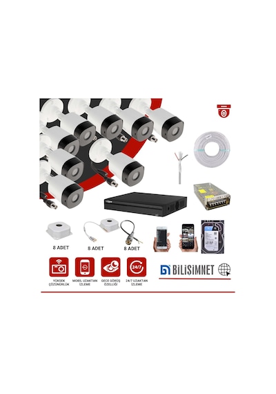 Dahua 8 Kamera Ahd Full Hd Güvenlik Kamerası Güvenlik Sistemi Full Takım Set 1 Tb Hdd