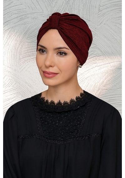 Hürrem Bone Bordo Pratik Hazır Geçmeli Tesettür Bone Petekli Büzgülü 1204_16 Bordo