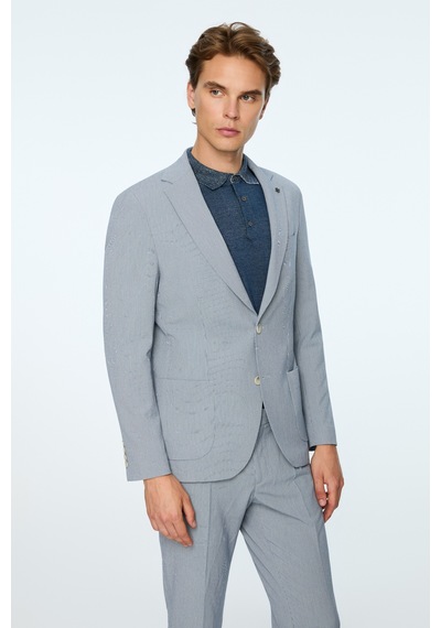 Morven Erkek Lacivert Poliviskon Trend Desenli Slim Fit Mono Yaka Ceket 26ys002006200 Lacivert