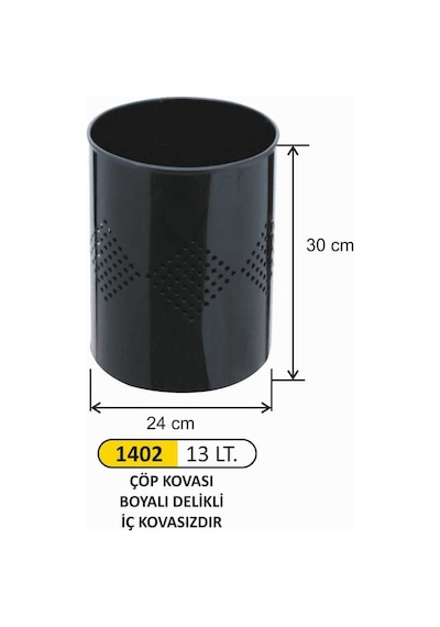 Ofis Tipi Çöp Kovası Boyalı Delikli 13 Litre Siyah