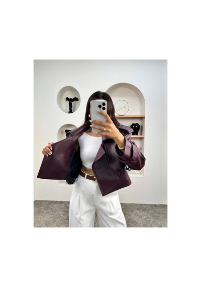 Ihlamurlar Tekstil Kadın Premium Trend Luxury Bordo Suni Deri Tasarım Biker Ceket Bordo Bordo Ihlamurlar Tekstil Kadın Premium Trend Luxury Bordo Suni Deri Tasarım Biker Ceket Bordo Bordo