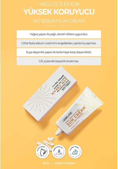 Lebelage Yağlı ve Karma Ciltler İçin Yüksek Koruyucu Güneş Kremi No Sebum Sun Cream 30 ml