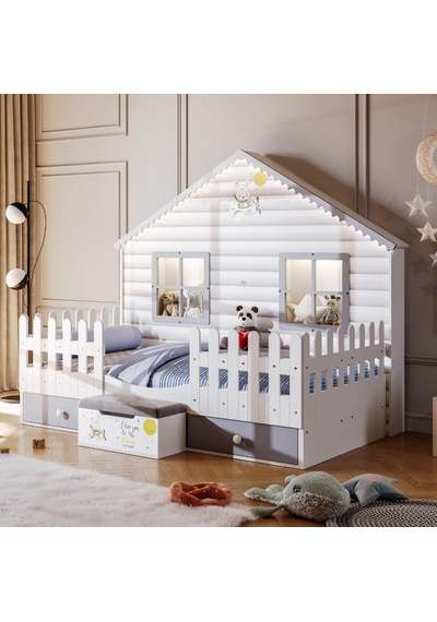 Meltem Kids Küçük Ev Çocuk Odası Montessori Karyola Gri 100 x 200 CM Gri