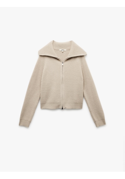 Koton Regular Fit Dik Yaka Fermuarlı Uzun Kollu Triko Hırka Taş 6wak90019ht Taş