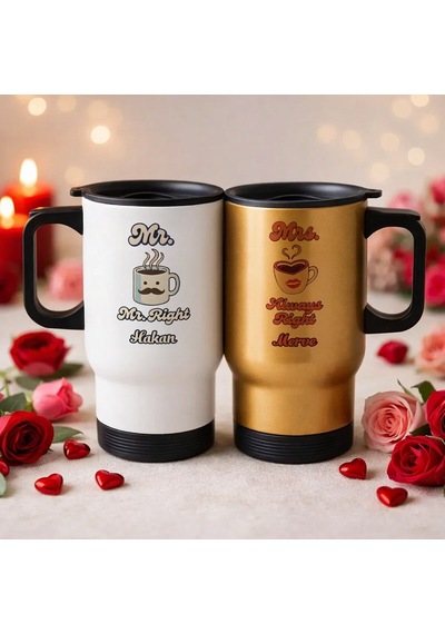 Bk Gift Kişiye Özel Sevgili Çift Tasarımlı 2li Kulplu Beyaz&gold Çelik Termos Mug 450 Ml -9, Sevgiliye Hediye, Sevgililer Günü Hediyesi Kobitmeyencom3