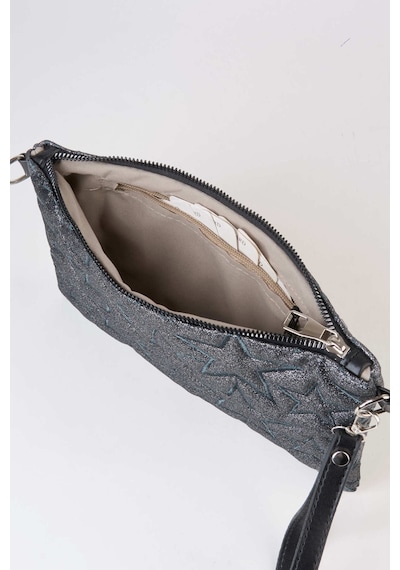 Vivaq Kadın Füme Simli Yıldız Nakışlı Suni Deri Bilek Ve Zincir Askılı Portföy El Ve Clutch Çanta