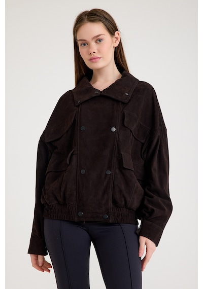 Oversize Bayan Süet Deri Ceket Vb-9-bk-2858-24126 Kahverengi
