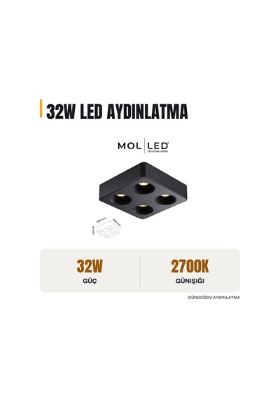 Molled Verona Serisi 4x8w Dörtlü Sıva Üstü Led Spot Siyah Kasa 2700k - Mol2427-8ws2700k