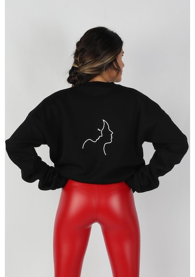 Kadın Sıfır Yaka Baskılı Sweatshirt 001
