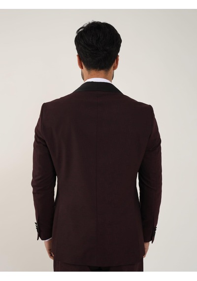 Dufy Bordo Erkek Slim Fit Düz Sivri Yaka Smokin Takım - 84171-Bordo