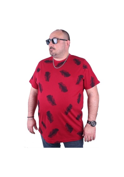 Moc Grande Mocgrande Büyük Beden Tişört Sıfır Yaka Feather 23149 Bordo