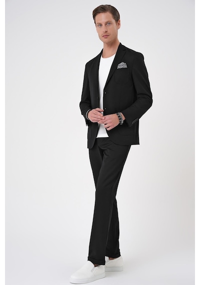 Efor Comfort Fit Mono Yaka Çift Yırtmaç Torba Cep Kendinden Desenli Casual Siyah Ceket C 706 Siyah